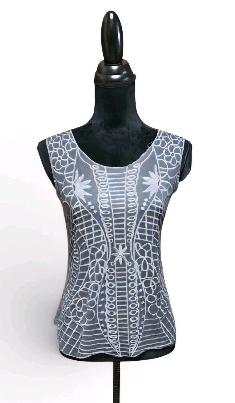 Shelly Women's Small Gray Metallic, Glitter Crochet Overlay Sleeveless Tank Top